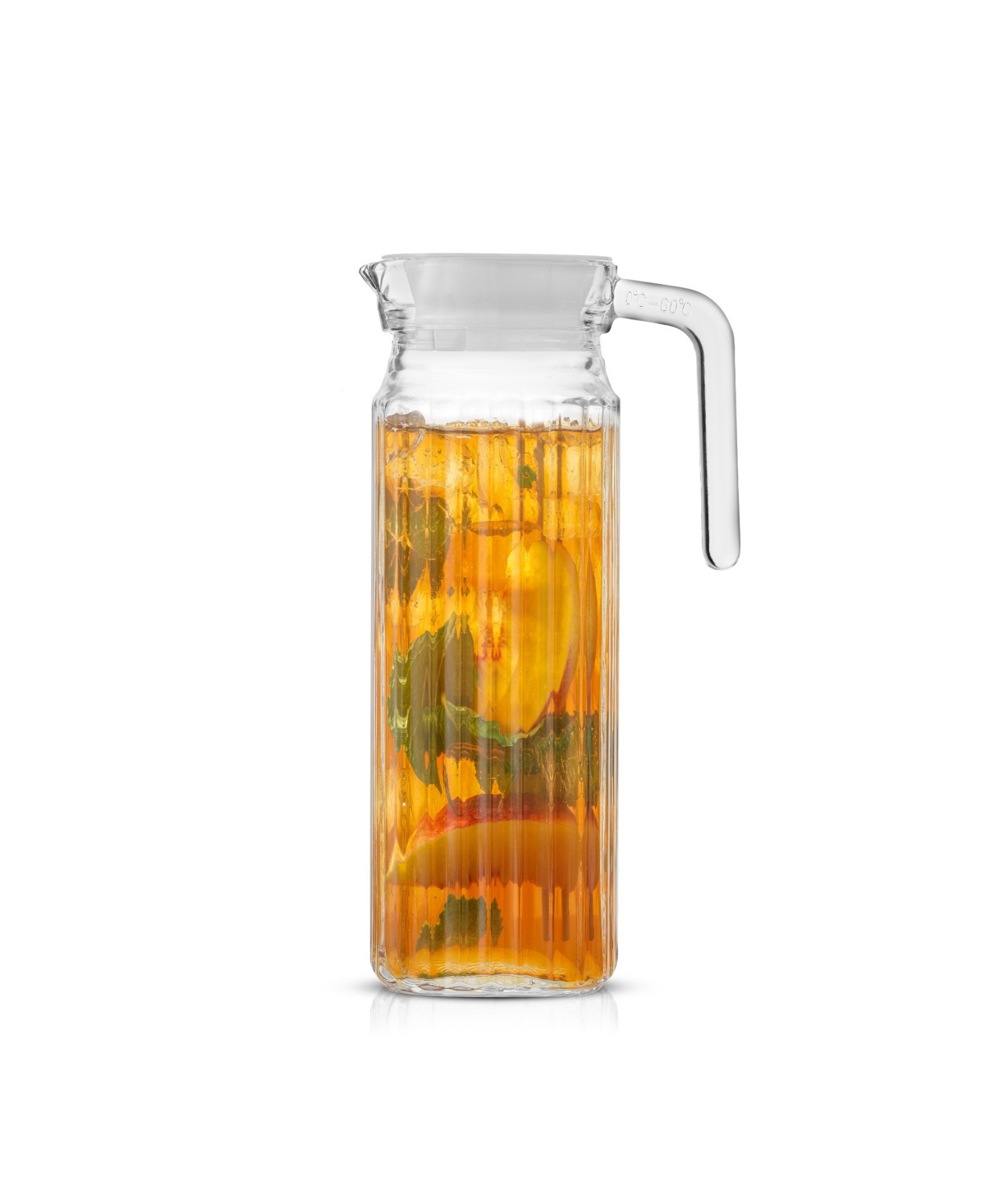 JOYJOLT GLASS BEVERAGE PITCHER WITH HANDLE AND 2 LIDS, 40 OZ 
