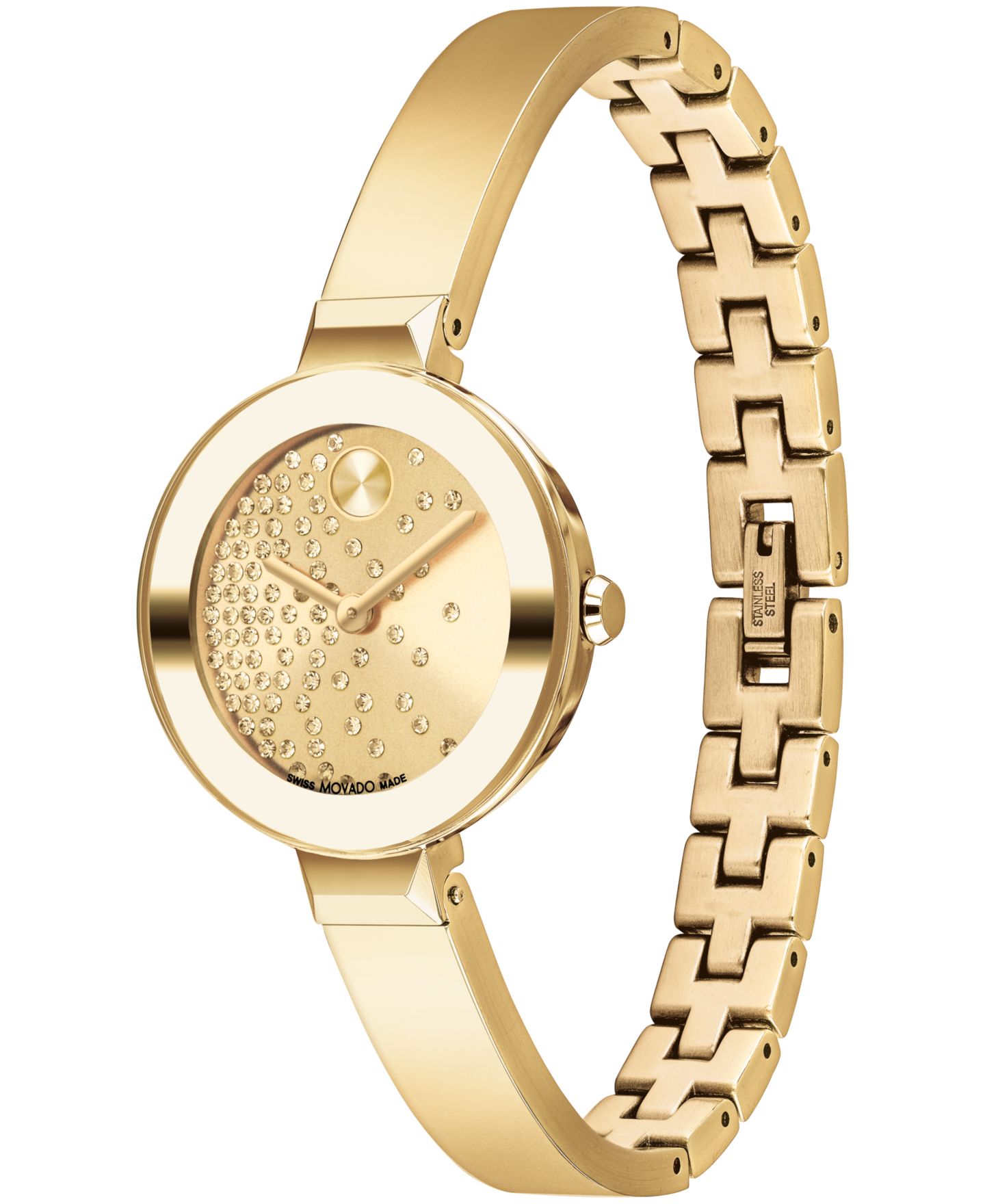Женские часы Movado Bold Bangles Swiss Quartz Ionic Plated Light Gold-Tone 2 Steel Watch 28mm — фото 2