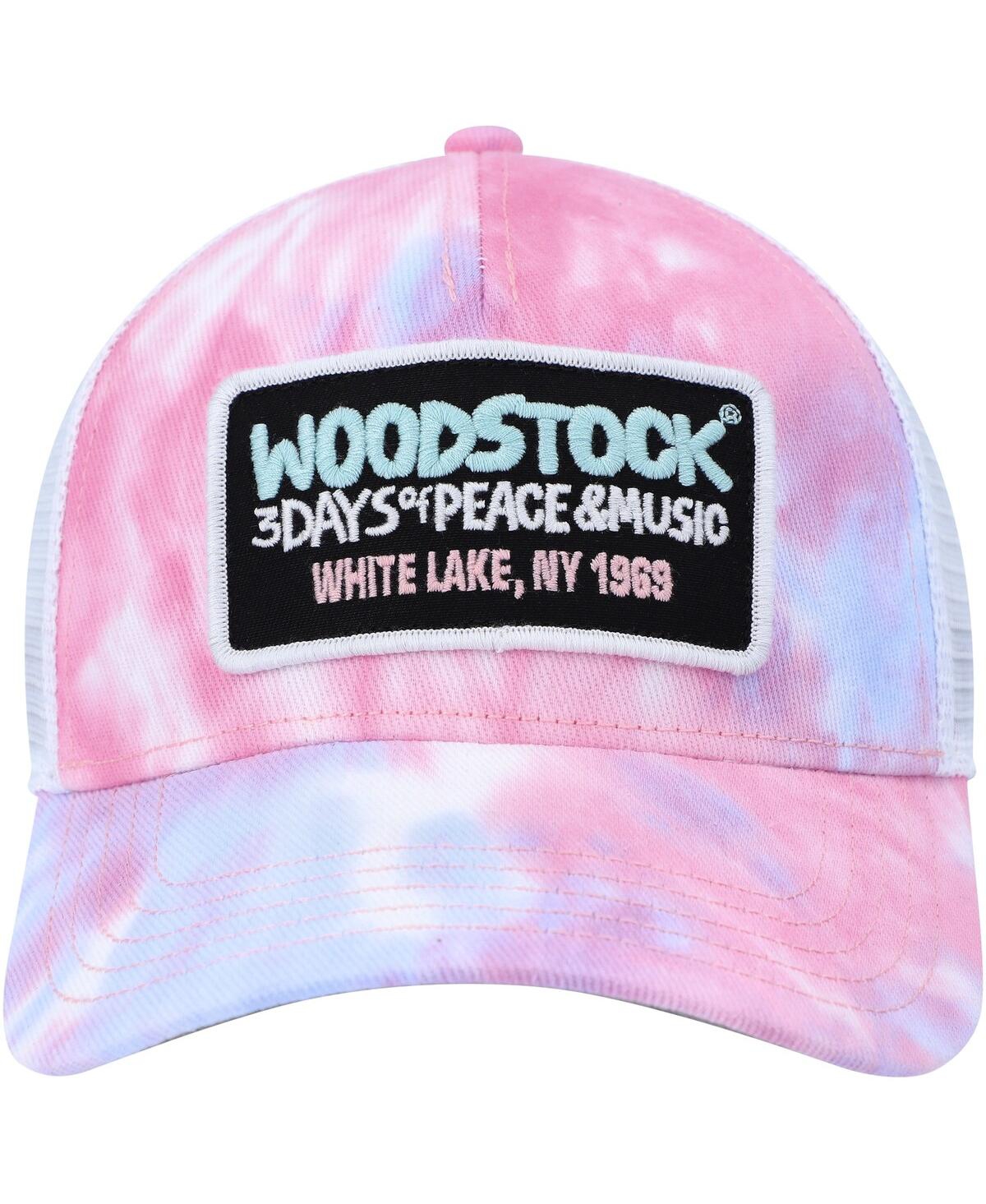 AMERICAN NEEDLE MEN'S AMERICAN NEEDLE PINK, WHITE WOODSTOCK VALIN TRUCKER SNAPBACK HAT 