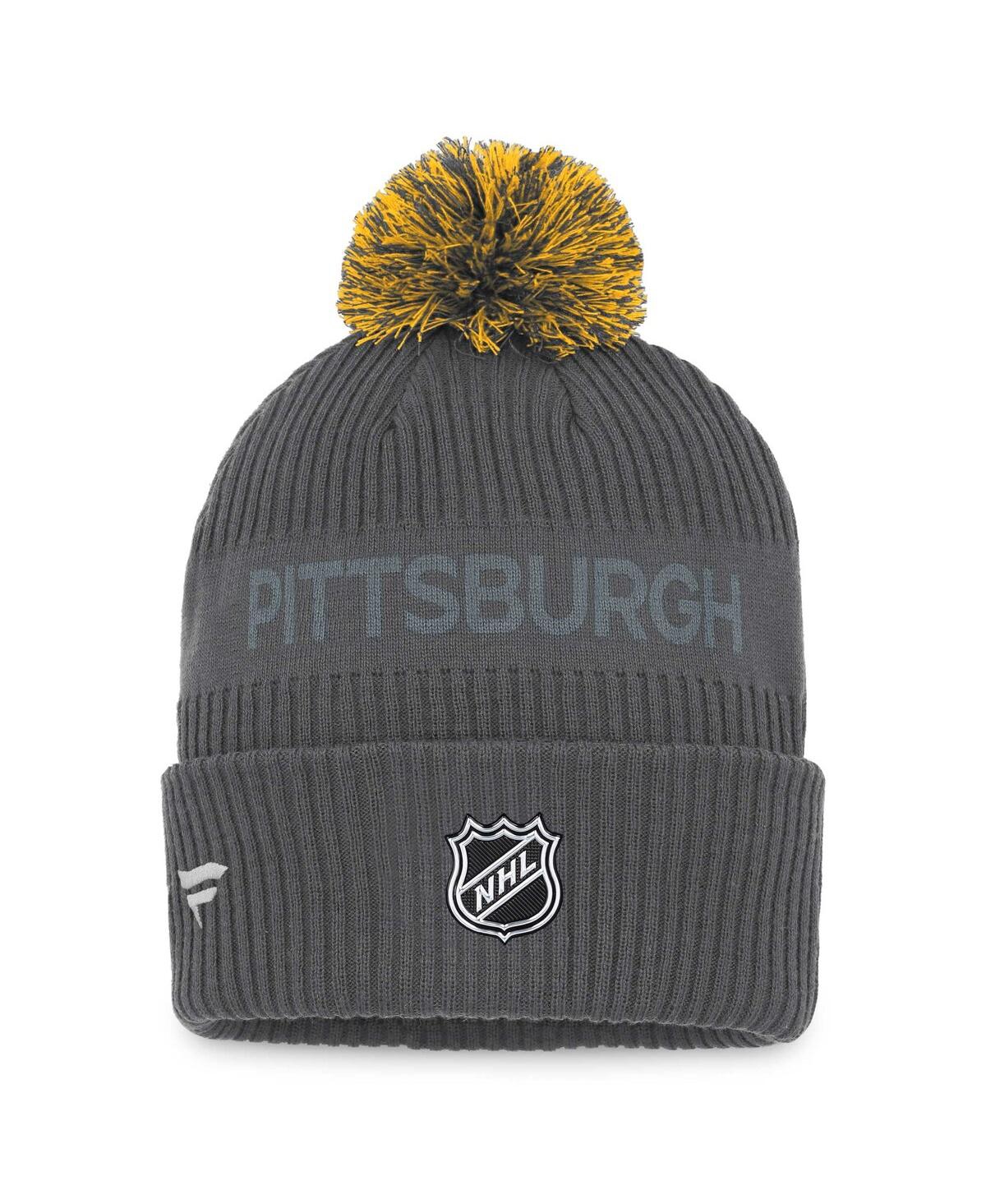 Shop Fanatics Men's  Charcoal Pittsburgh Penguins Authentic Pro Home Ice Cuffed Knit Hat With Pom