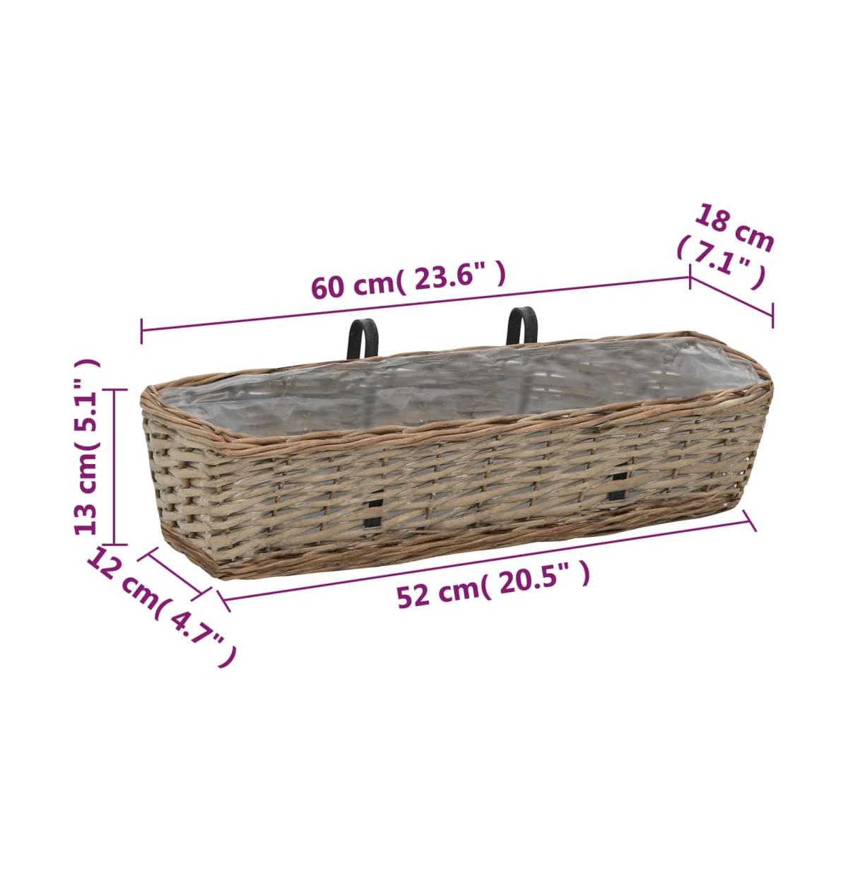 vidaXL Balcony Planter 2 pcs Wicker with Pe Lining