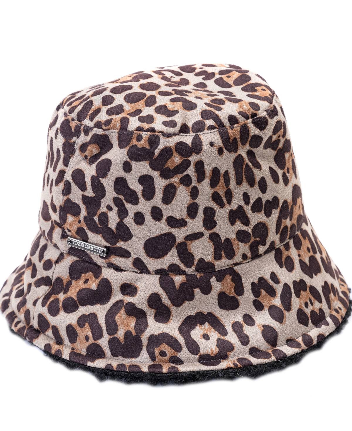 Vince Camuto Reversible Faux Suede And Leopard Printed Bucket Hat In Gray