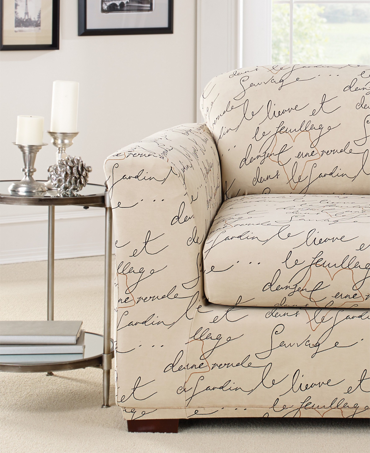 Shop Waverly Stretch Pen Pal 2 Piece Chair Slipcover, 43" X 40" In Parchment