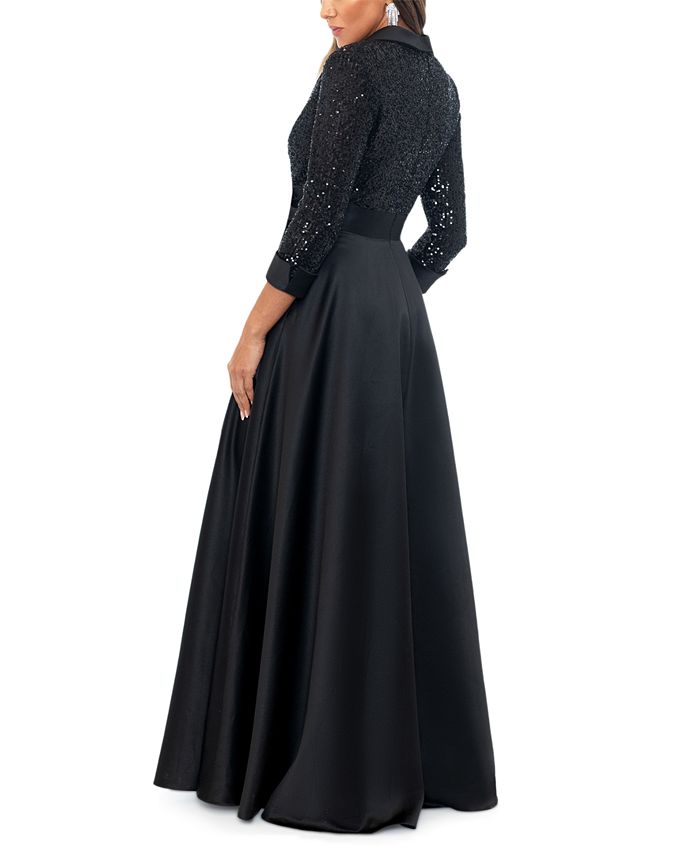 XSCAPE Women's Sequined Tuxedo Belted Ball Gown - Macy's