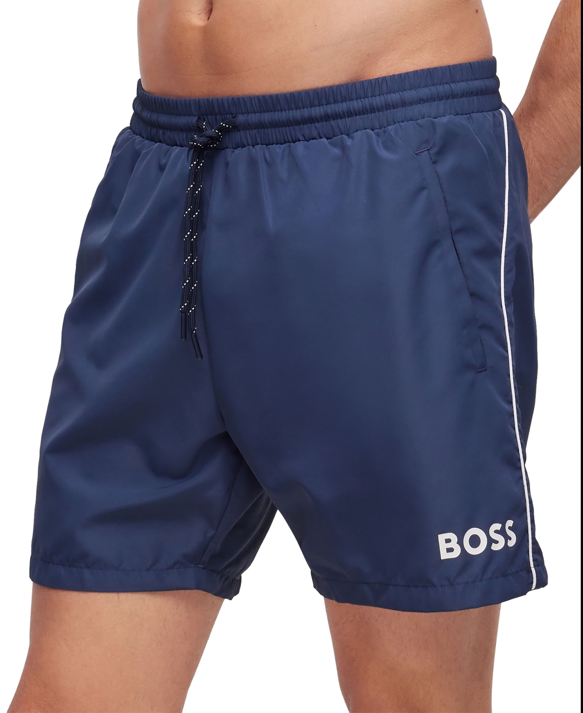 Shop Hugo Boss Boss By  Men's Quick-drying Logo Swim Shorts In Navy