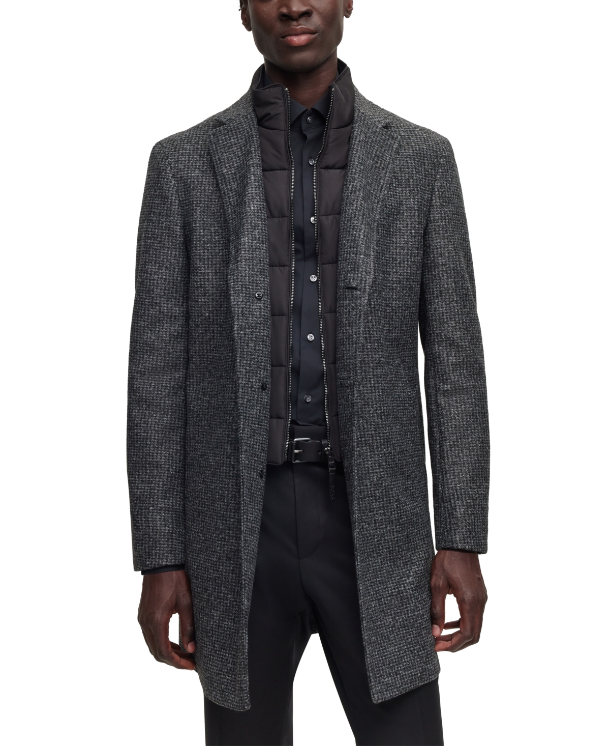 Hugo Boss Boss By  Men's Slim-fit Patterned Coat In Black