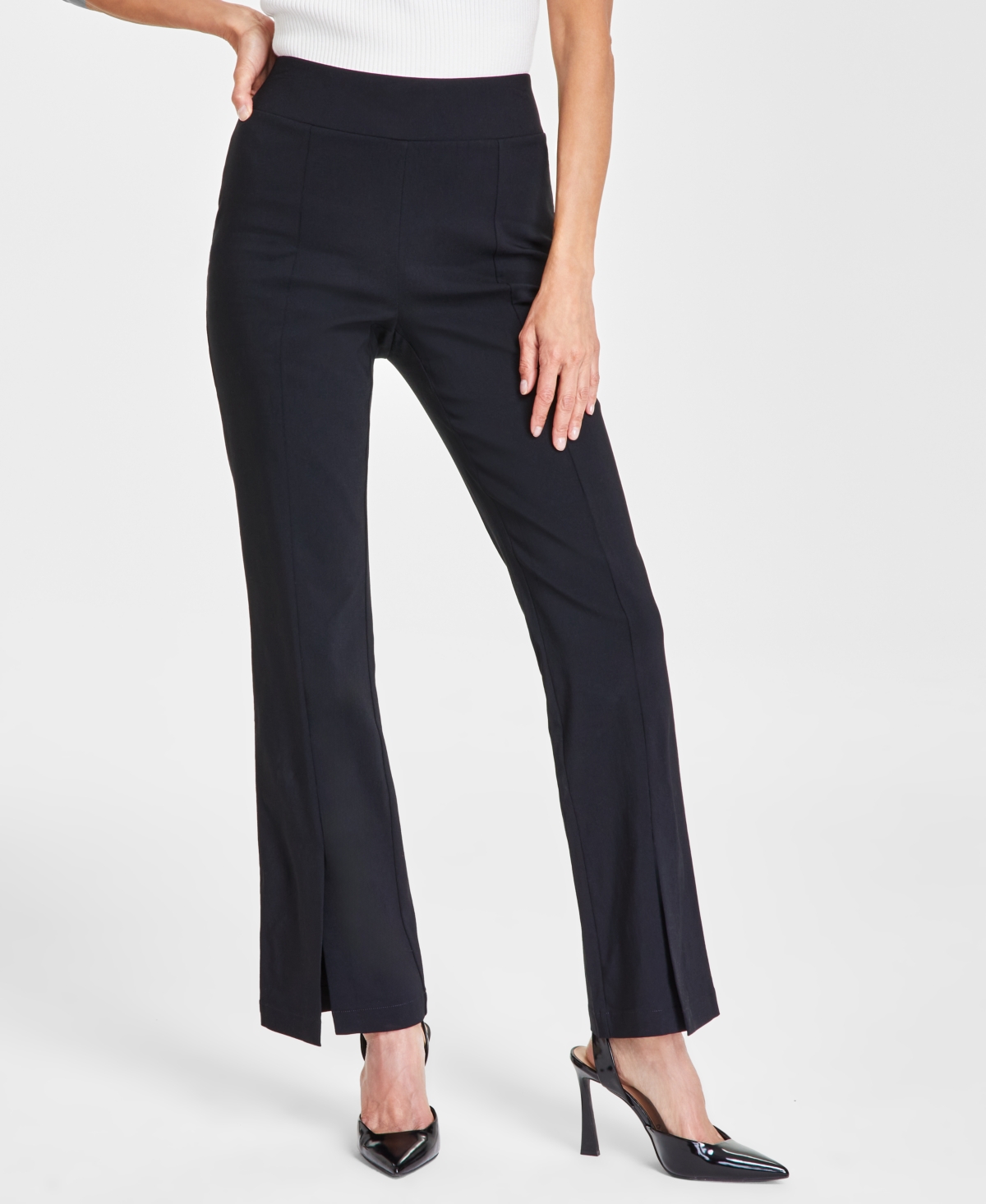 Inc International Concepts Petite Tummy Control Flare Pants, Created For Macy's In Deep Black