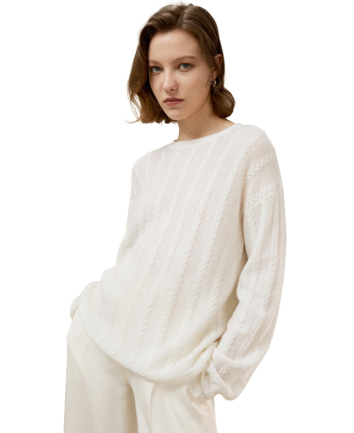 Women's Semi-Sheer Cable-knit Sweater - Beige