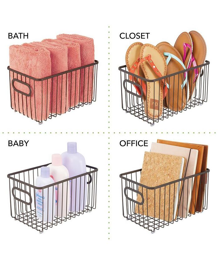 mDesign Metal Kitchen Pantry Food Storage Basket Bin, 10" Long, 4 Pack