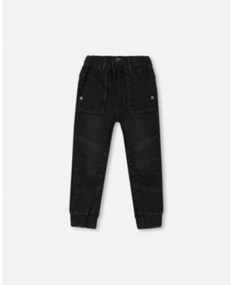 Deux Par Deux French Terry Denim Joggers  - Black Denim Textured