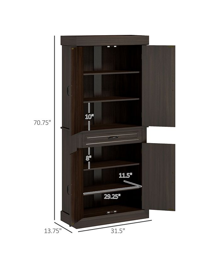 71" Freestanding Kitchen Pantry with 4 Doors, and 2 Large