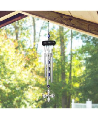 15" Long Blue Wooden Top Gem Wind Chime