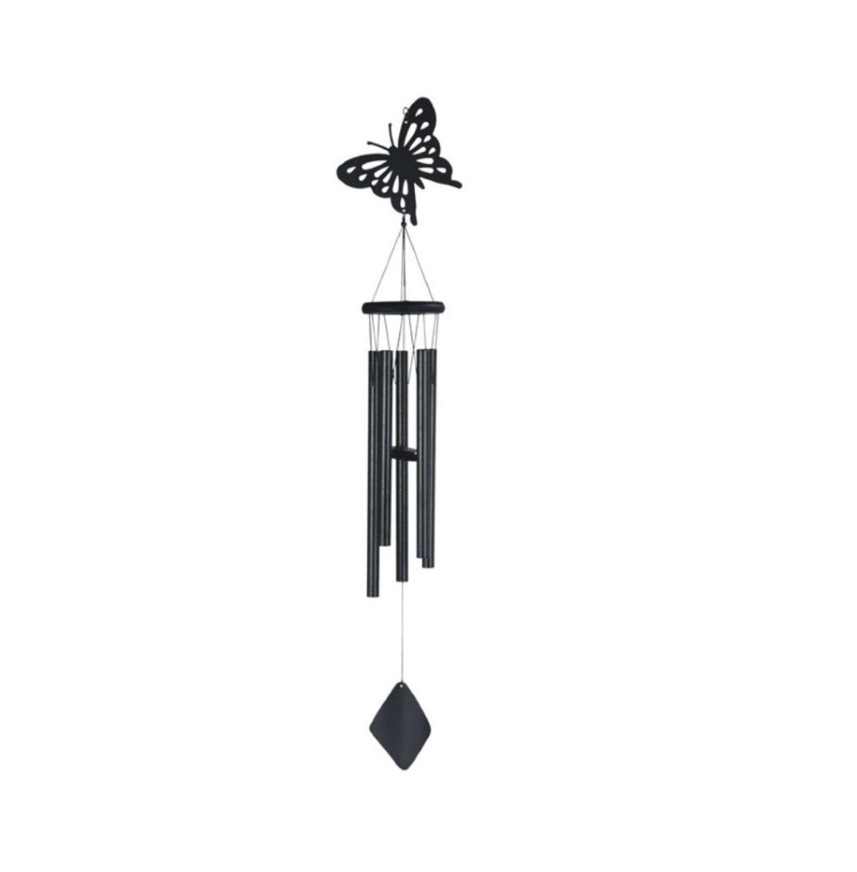 41" Long Black Butterfly Wood/Metal Silhouette Wind Chime - Black