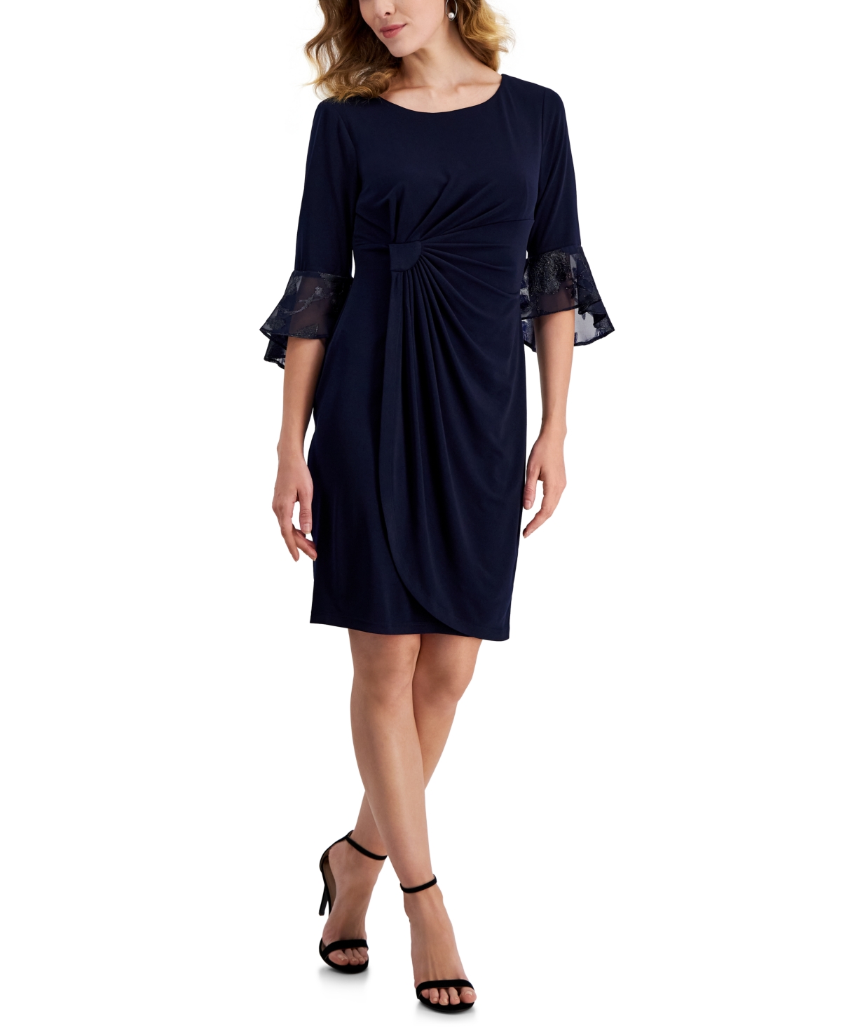 Petite Faux-Wrap Sheath Dress - Midnight