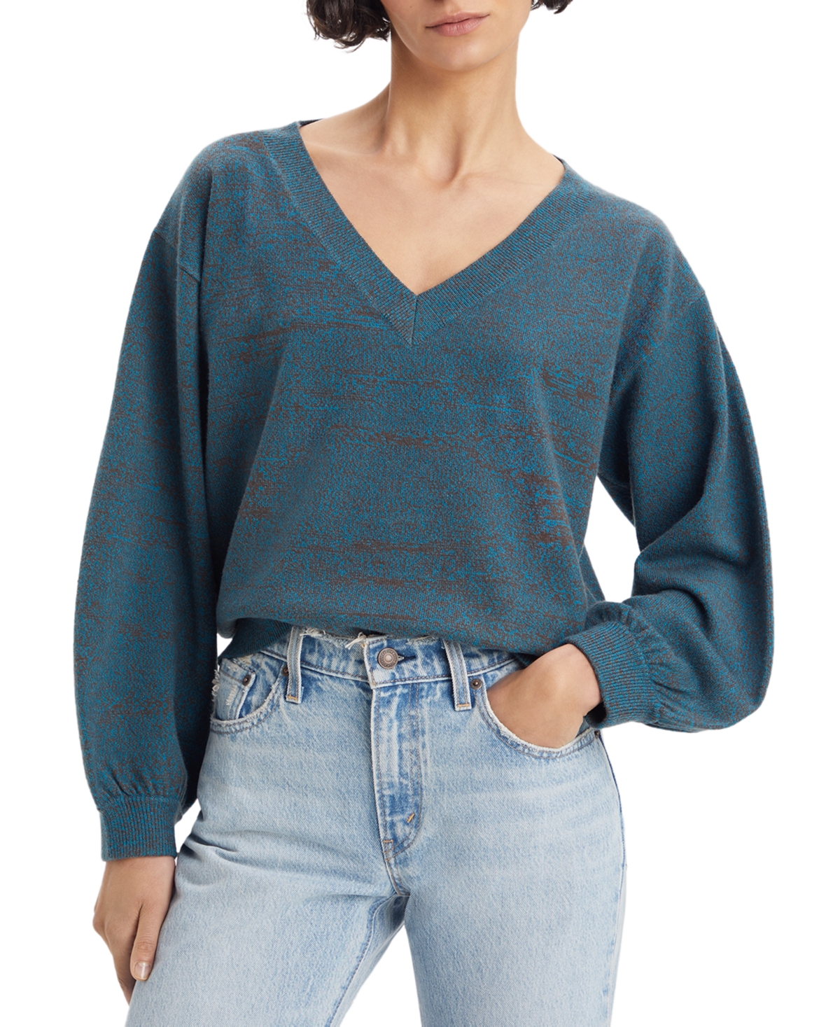 Levi's Women's Flower Sweater In Marled Yarn Caviar And Gibralter Sea