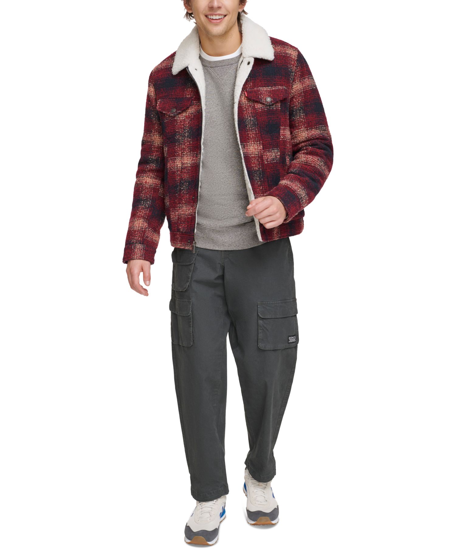 Men's Plaid Fleece-Lined Trucker Jacket