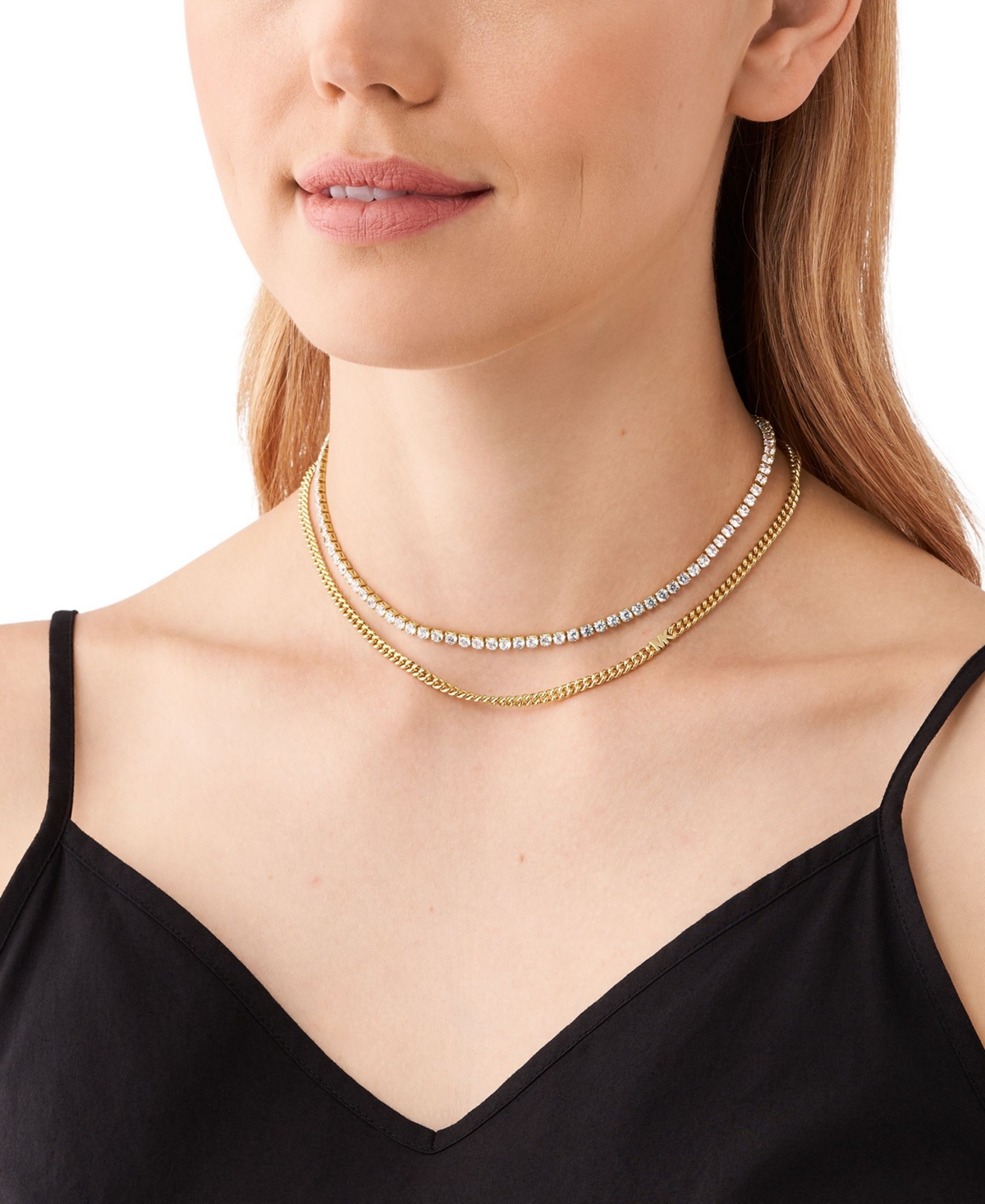 Shop Michael Kors Tennis Double Layer Necklace In Silver