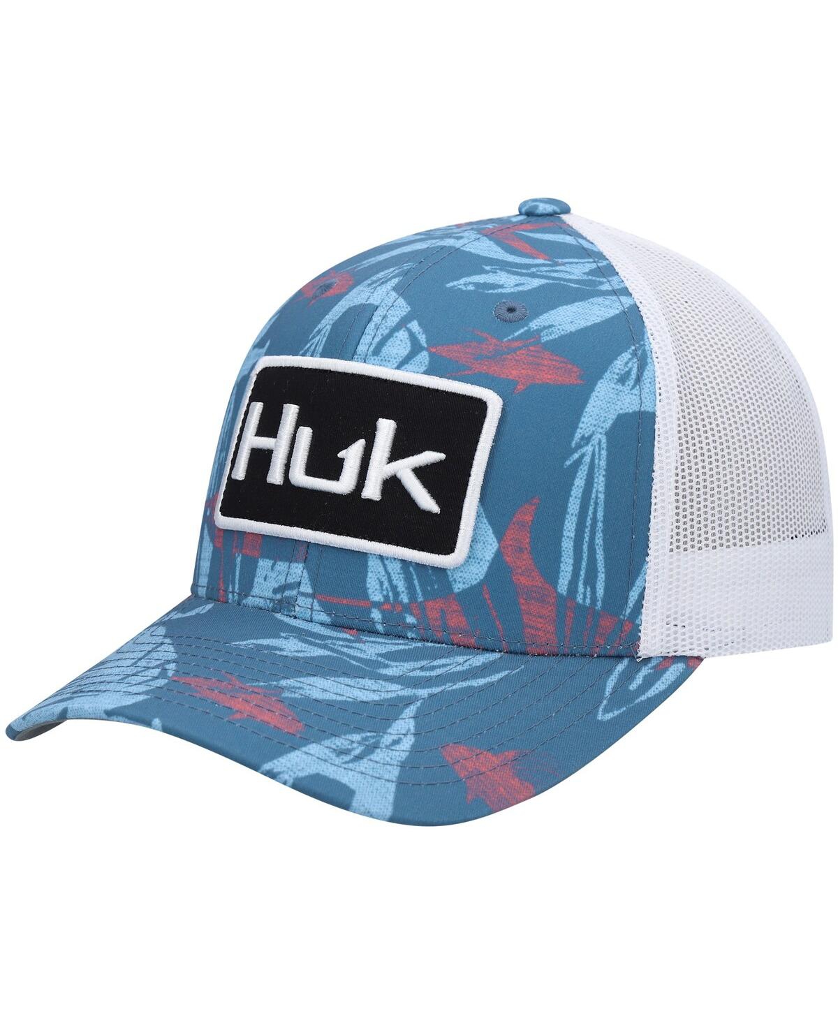 Men's Huk Blue Ocean Palm Trucker Logo Snapback Hat - Blue