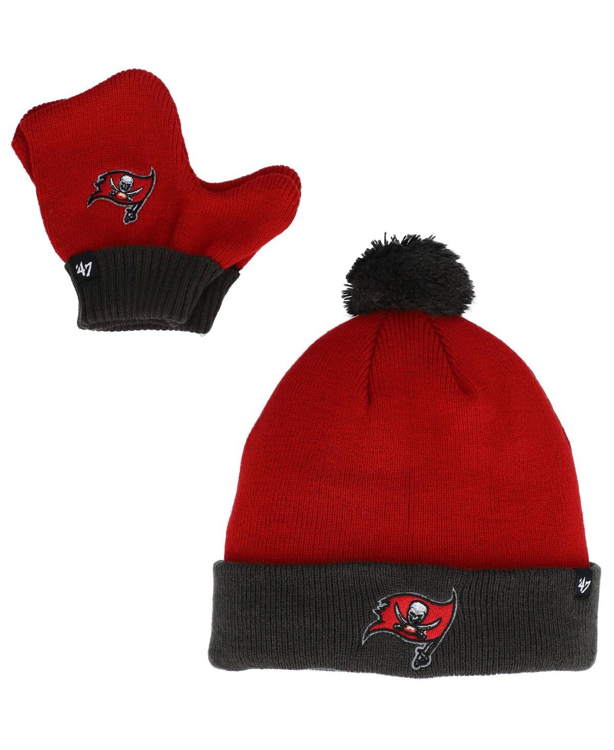 47 Brand Babies' Infant Boys And Girls ' Red, Pewter Tampa Bay Buccaneers Bam Bam Cuffed Knit Hat With Pom An In Red,pewter
