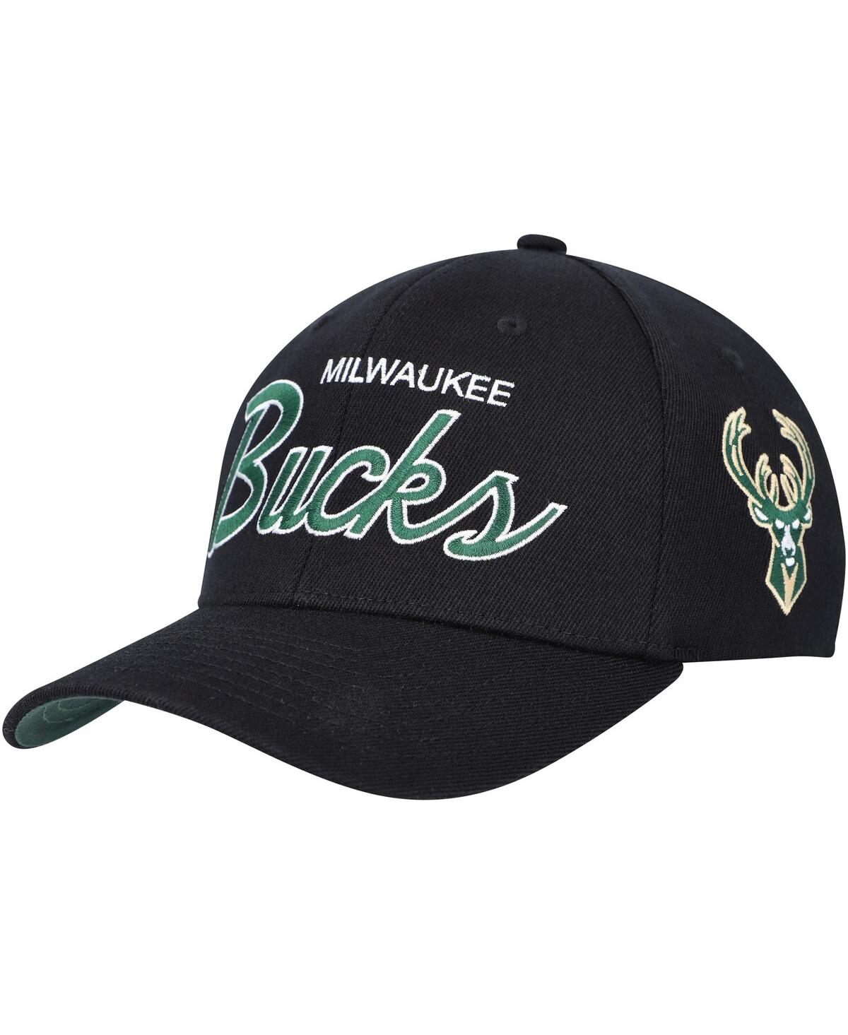 Mitchell & Ness Men's  Black Milwaukee Bucks Mvp Team Script 2.0 Stretch Snapback Hat