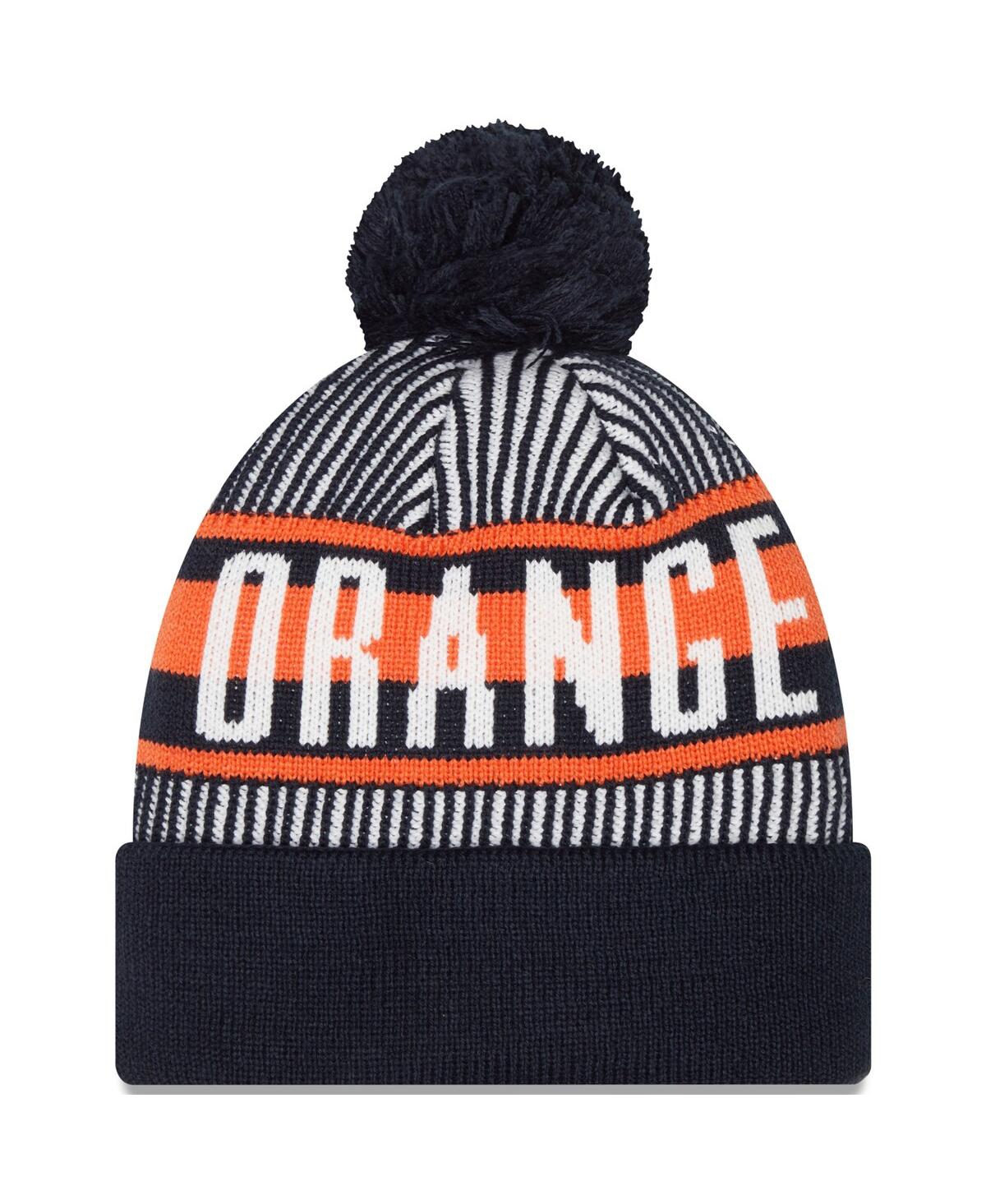 New Era Navy Syracuse Orange Logo Striped Cuff Knit Hat With Pom In Navy