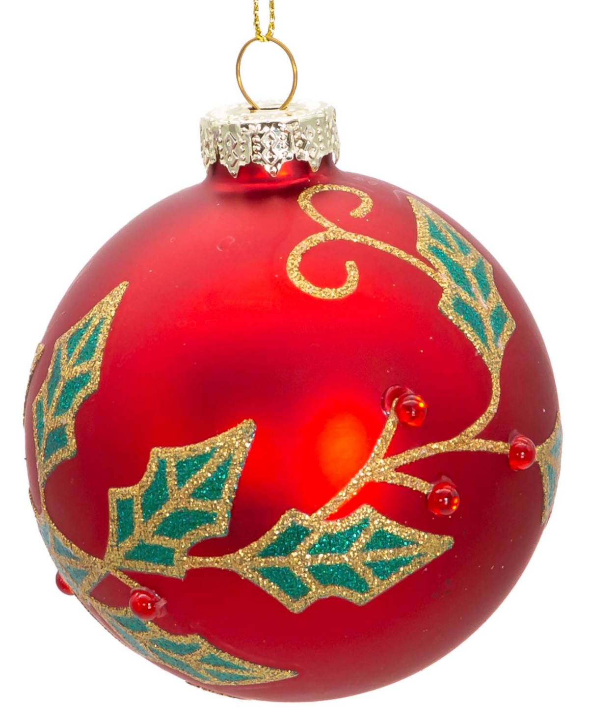 Kurt Adler 80mm Glass Berry and Holly Leaves 6 Piece Ball Ornament Set