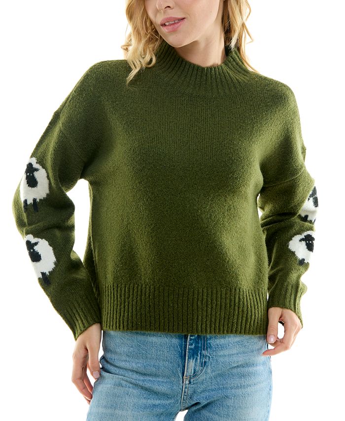 Juniors' Sheep Mock-Turtleneck Sweater