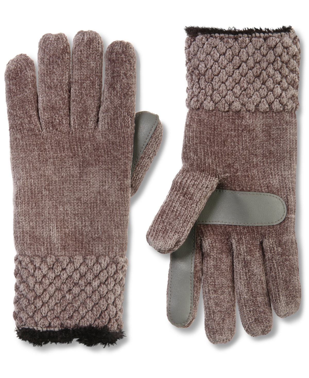 Women's Chenille Knit Water Repellent Gloves with Popcorn Cuff - Ash