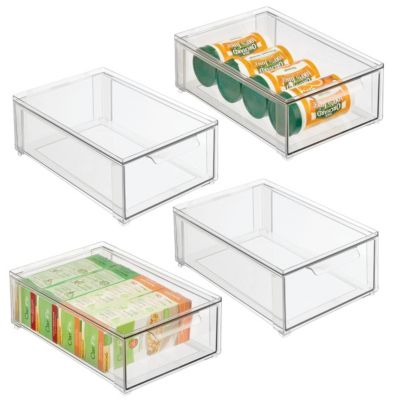 Plastic Stackable Kitchen Storage Organizer with Drawer - 4 Pack, Clear, USA Made