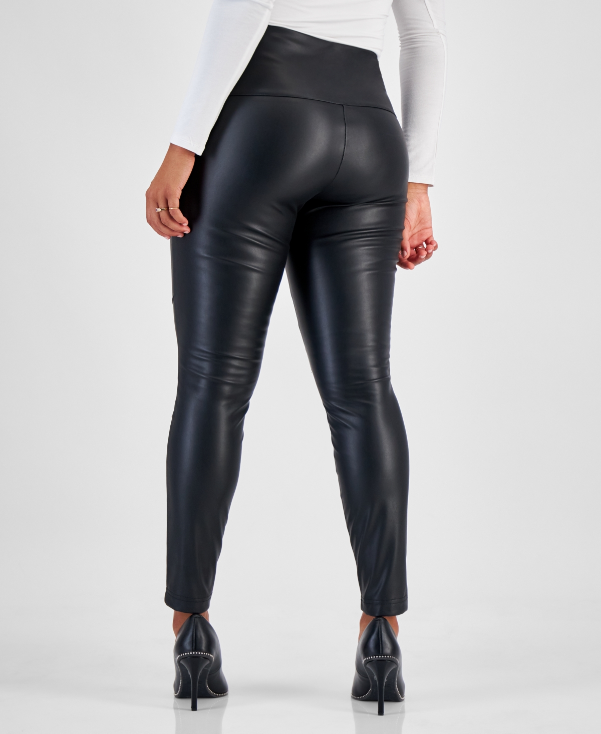 Shop Bar Iii Â Women's Faux-leather Double-zip Leggings, Created For Macy's In Deep Black