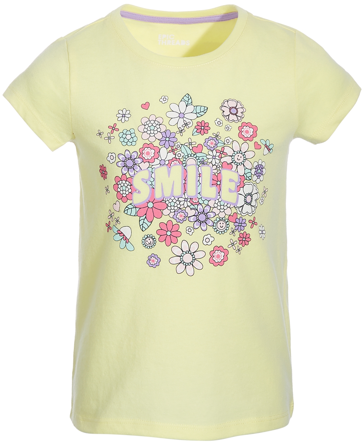 Epic Threads Toddler & Little Girls Smile Graphic T-shirt, Created For Macy's In Lemon Froth