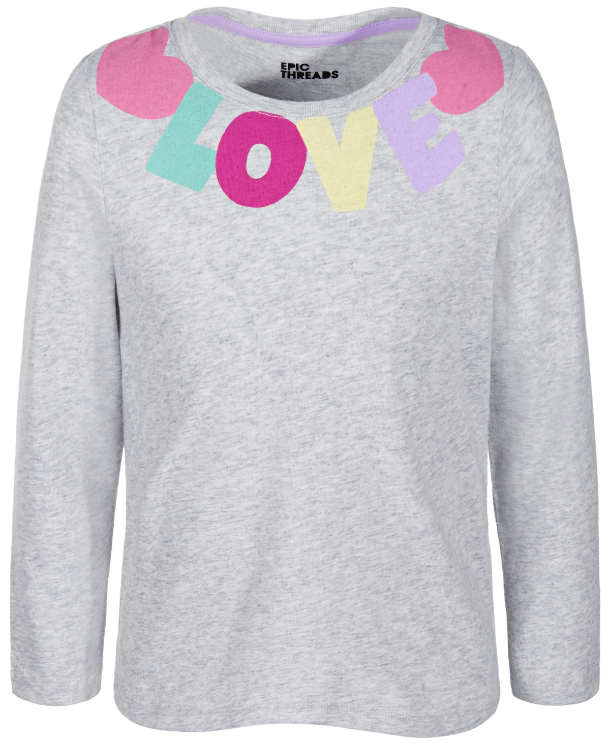Epic Threads Toddler & Little Girls Love Graphic Long-sleeve T-shirt, Created For Macy's In Slate Hthr