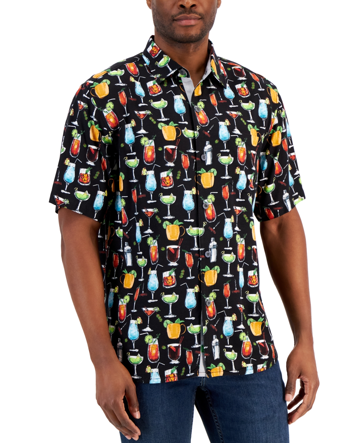 Shop Tommy Bahama Men's Veracruz Cay All Nighter Cocktail Print Short-sleeve Button-up Shirt In Black