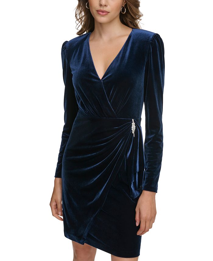 Jessica Howard Women's V-Neck Long-Sleeve Velvet Dress - Macy's