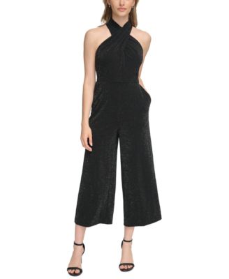Calvin Klein - Women's Metallic Crossover Halter Jumpsuit