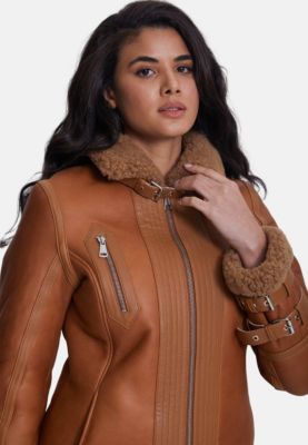 Women's Fashion Jacket, Silky Brick With Camel Curly Wool