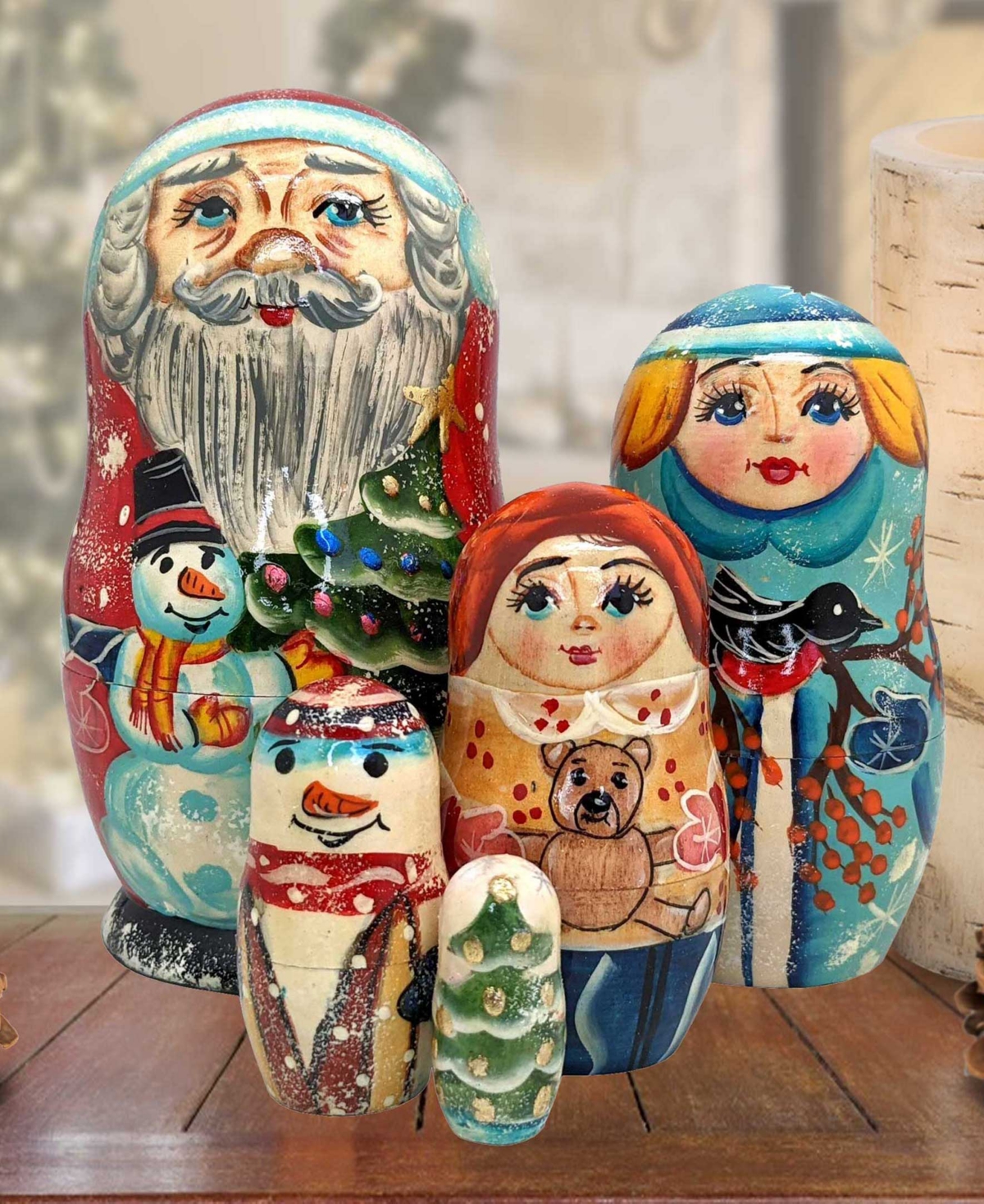 Shop Designocracy Santa Family Matryoshka Nesting Hand-painted Doll Set Of 5 By G. Debrekht In Multi Color