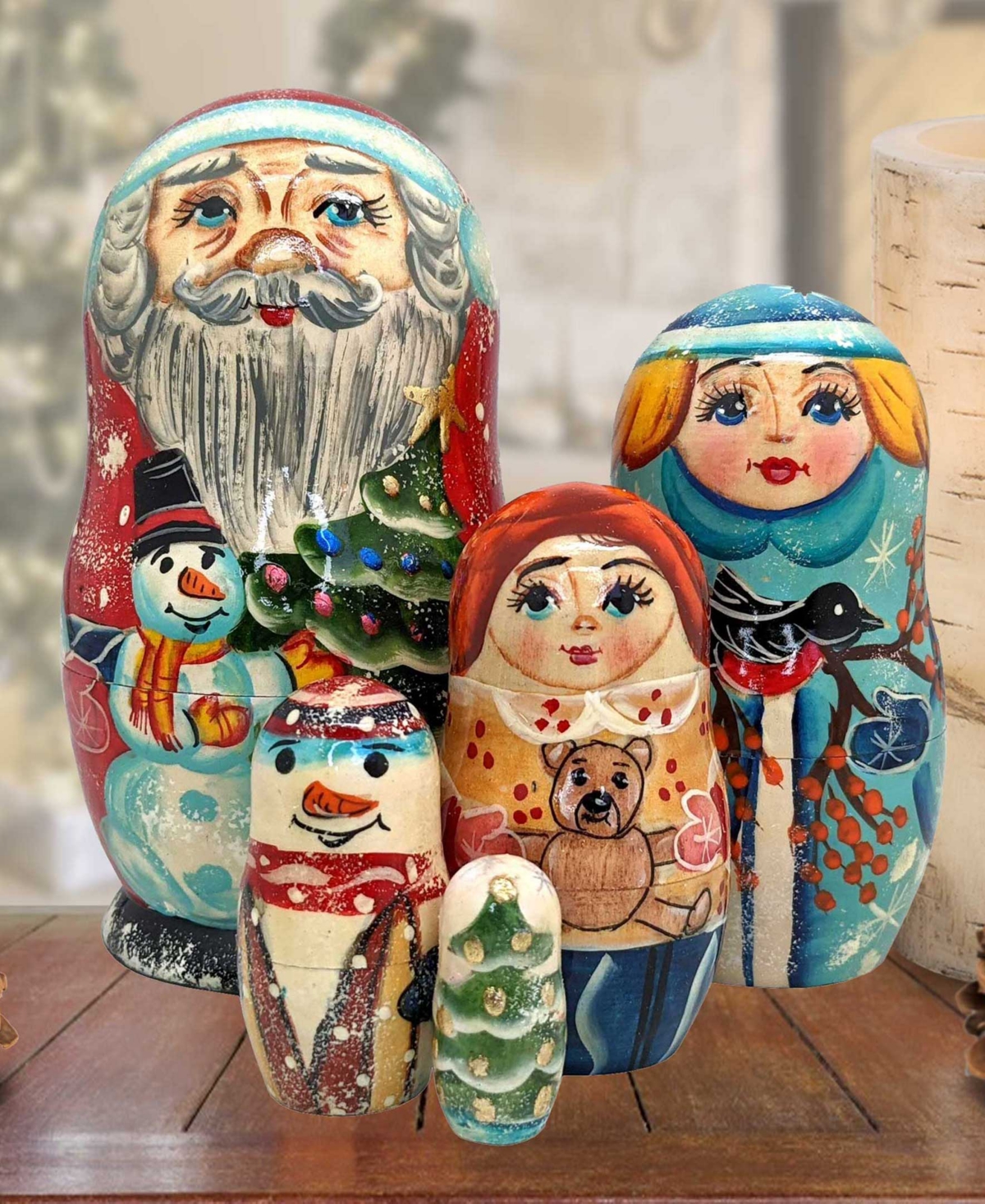 Designocracy Santa Family Matryoshka Nesting Hand-painted Doll Set Of 5 By G. Debrekht In Multi Color