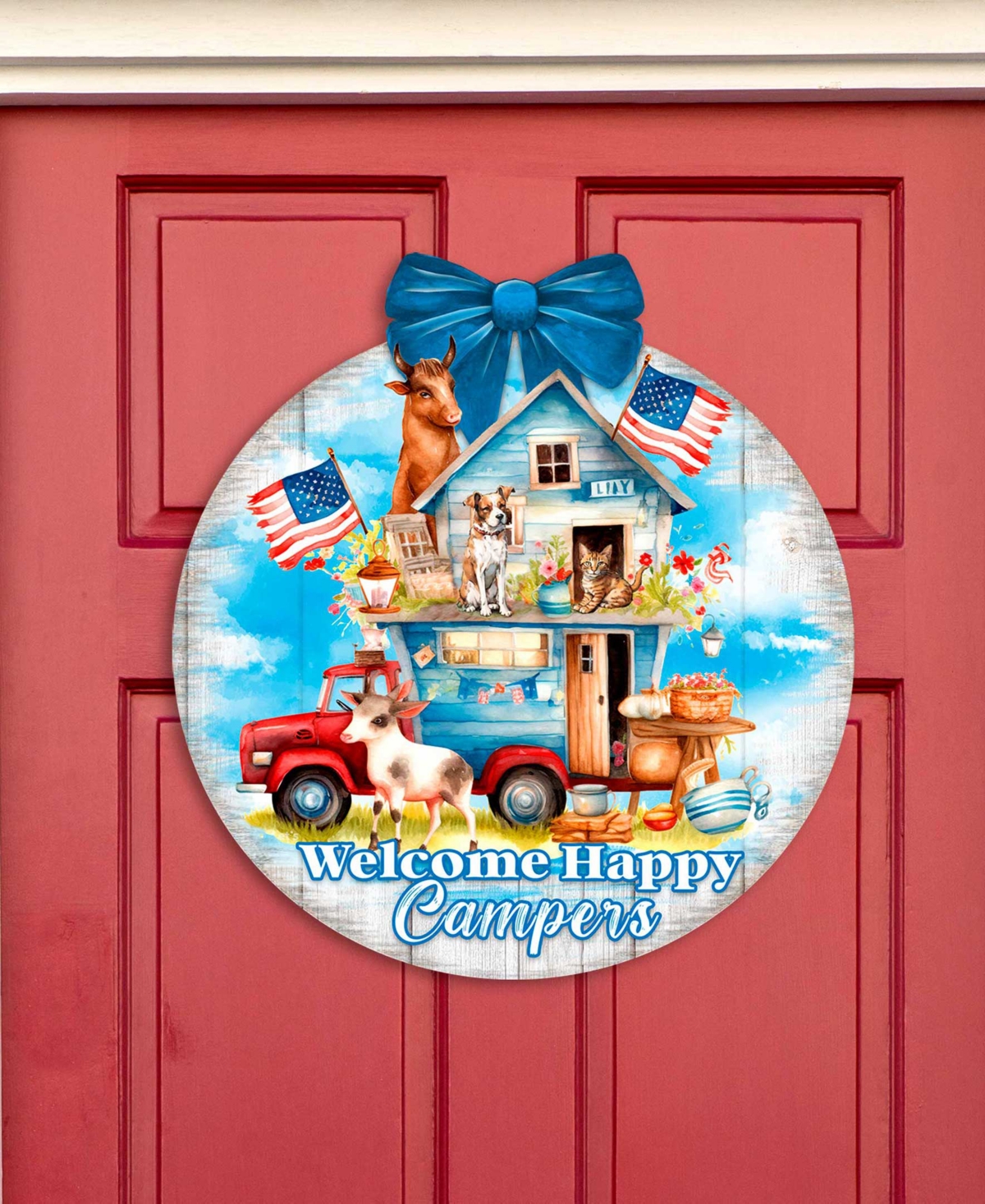 Holiday Wooden Door Hanger Welcome Sign Welcome Happy Campers Sign G. DeBrekht - Multi Color