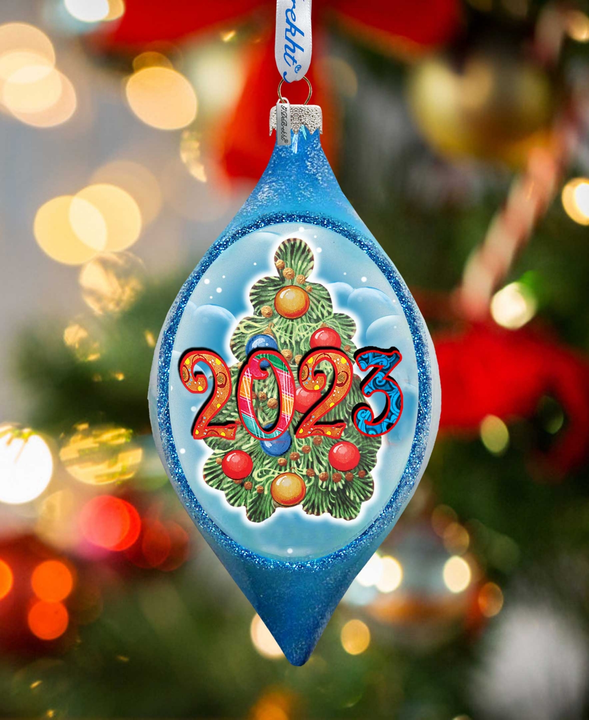 Shop Designocracy 2023 Dated Christmas Tree Drop Mercury Christmas Glass Ornaments G. Debrekht In Multi Color