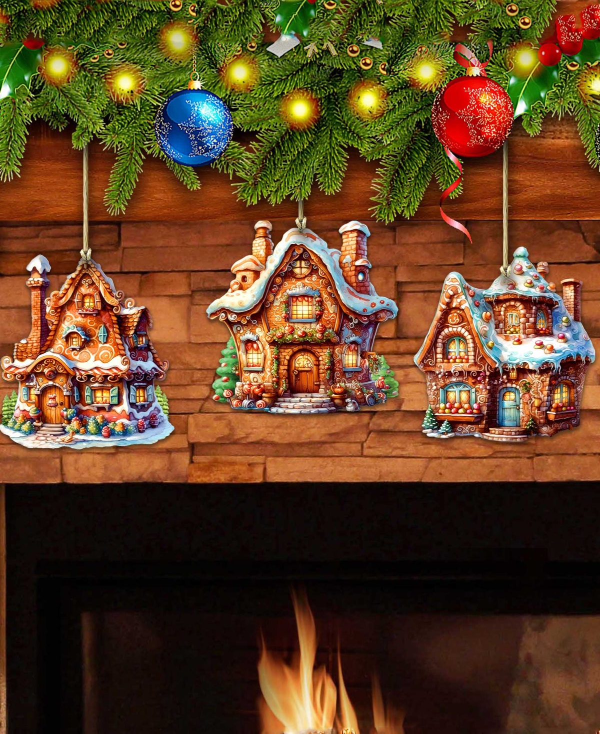 Designocracy Fairy Tale Houses Christmas Wooden Ornaments Holiday Decor Set Of 3 G. Debrekht In Multi Color