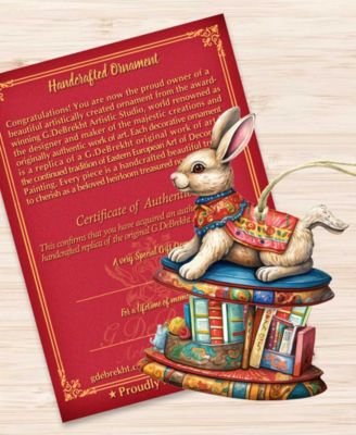 Carousel Bunnies Christmas Wooden Ornaments Holiday Decor Set of 3 G. DeBrekht