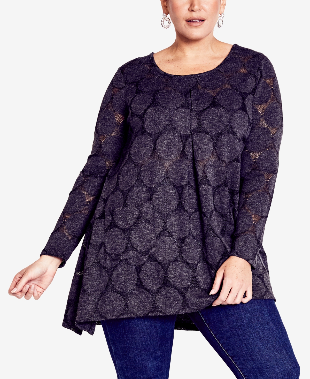 Avenue Plus Size Emmery Pleat Detail Tunic Top In Charcoal