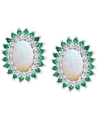 Macy's - Lab-Grown Opal (1/2 ct. t.w.), Lab-Grown White Sapphire (1/3 ct. t.w.) & Nano (3/8 ct. t.w.) Oval Halo Stud Earrings in Sterling Silver