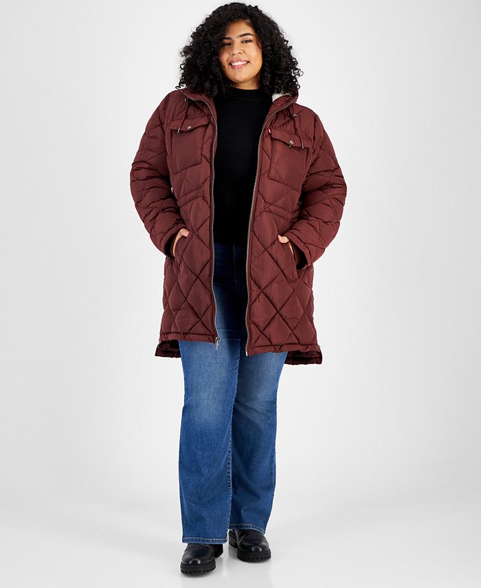 Levi's Trendy Plus Size Diamond-Quilted Hooded Long Parka Jacket