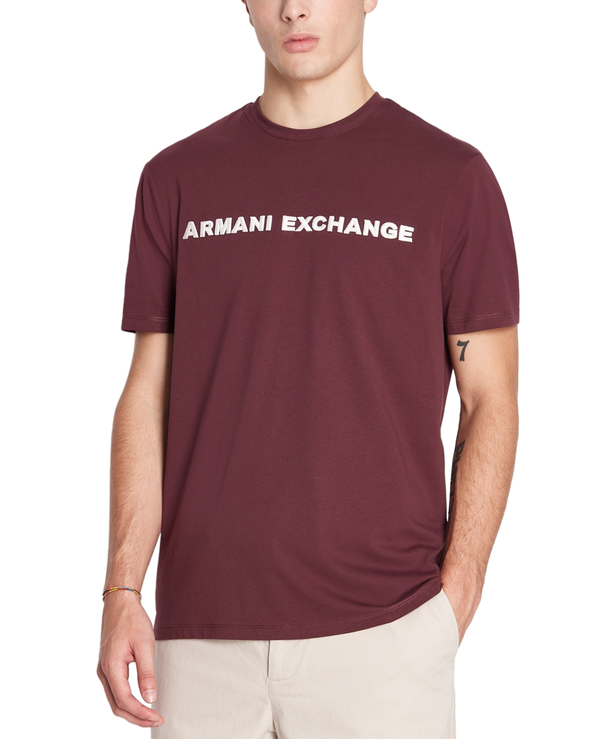 Ax Armani Exchange Men's Classic-fit Short Sleeve Logo Crewneck T-shirt In Vineyard Wine