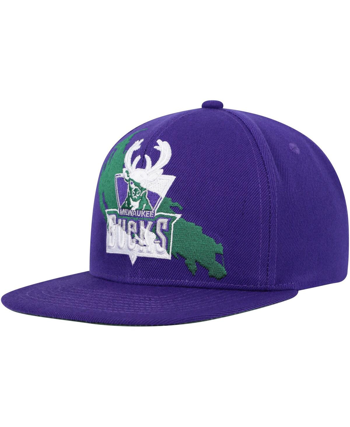 Mitchell & Ness Men's  Purple Milwaukee Bucks Paint By Numbers Snapback Hat