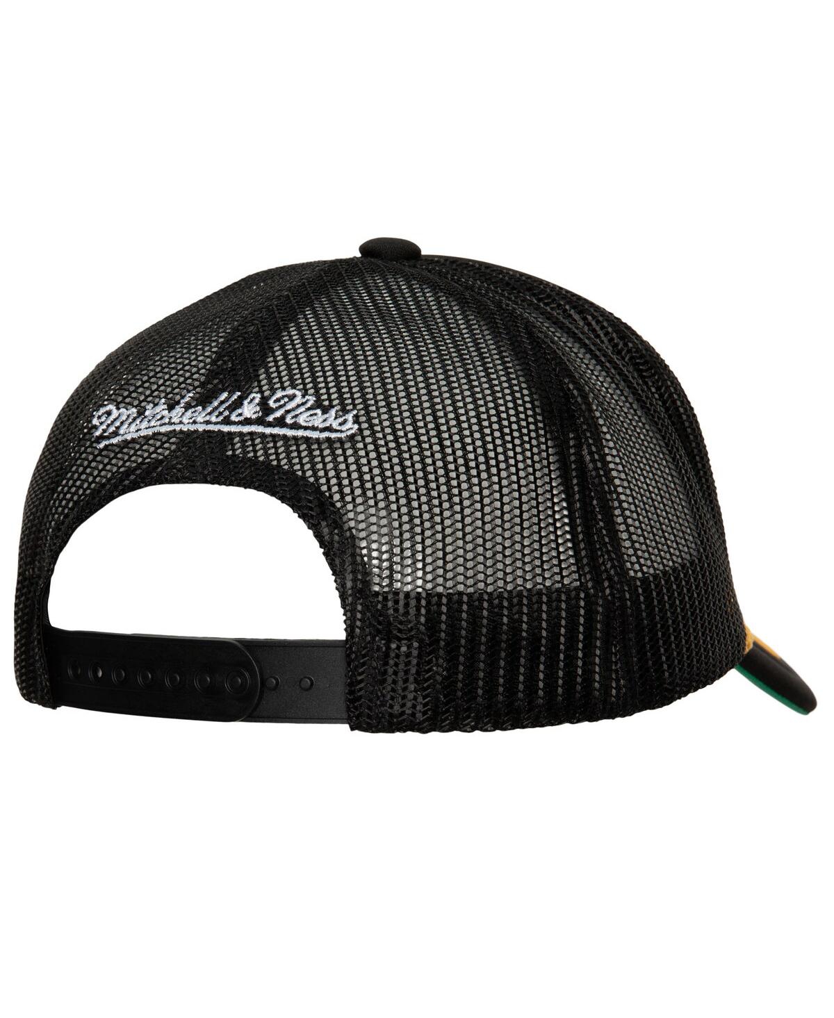 Mitchell & Ness Men's  Black Brooklyn Nets Hardwood Classics Gold Leaf Mesh Trucker Snapback Hat In Black