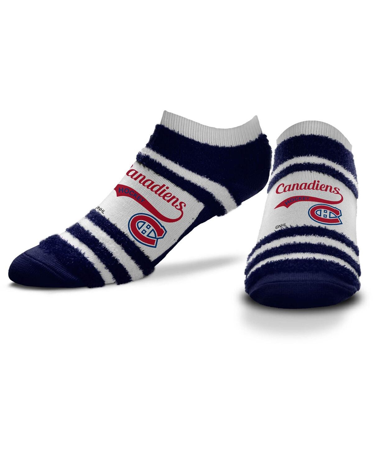 For Bare Feet Women's  Montreal Canadiens Block Stripe Fuzzy Ankle Socks In Navy
