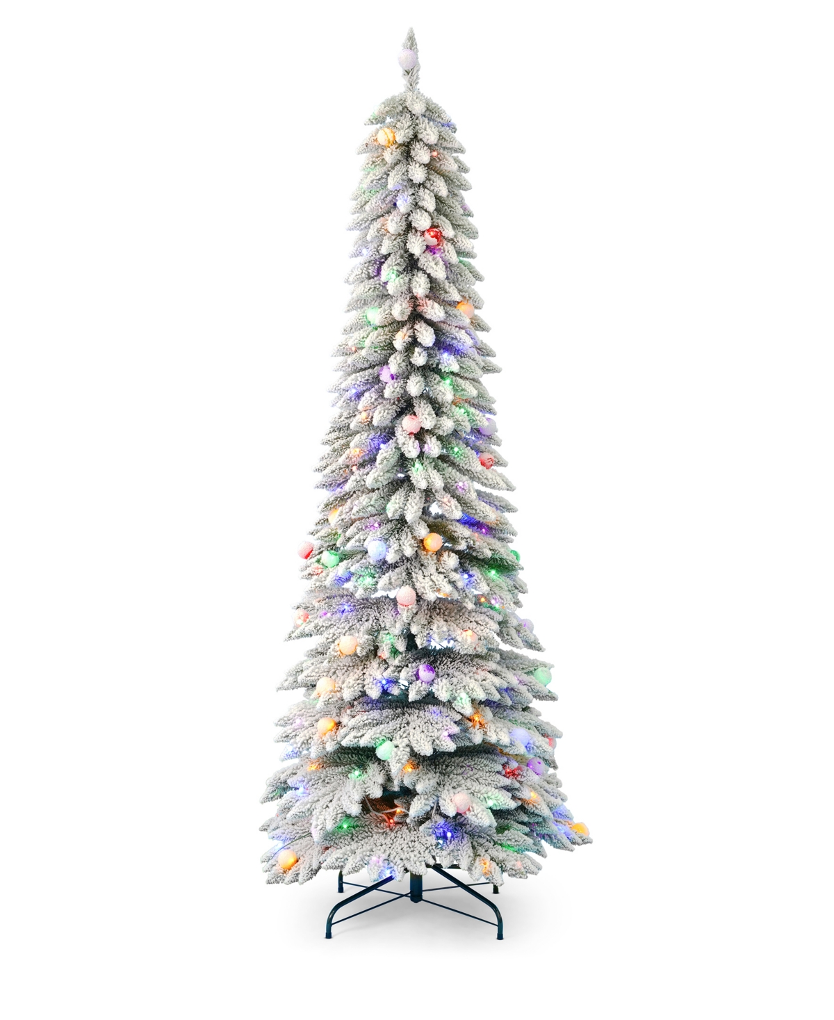 Snow Kissed Pine 7' Pre-Lit Flocked Pvc Slim Tree with Metal Stand, 770 Tips, 250 Led Lights - White